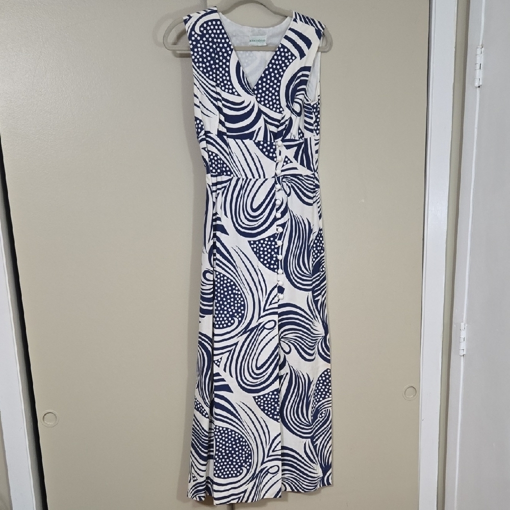 Elegant Navy and White Patterned Dress No Size Tag See Measurements In Listinh
